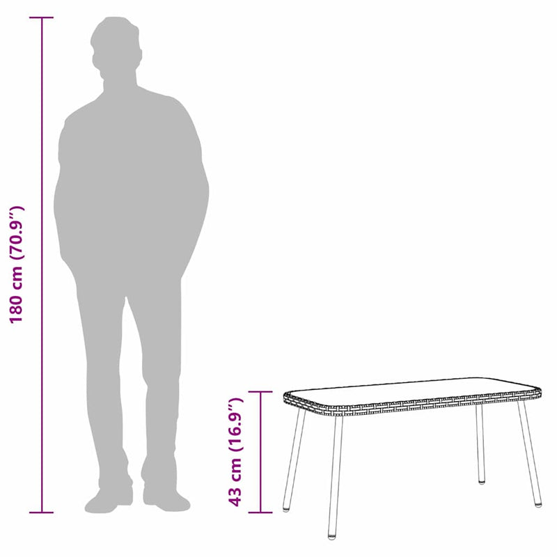 vidaXL Dohányzóasztal Fekete 90 x 45 x 43 cm Polirattan és üveg