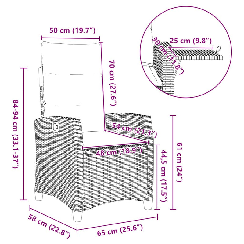 vidaXL szürke polyrattan fekvő kerti szék oldalsó asztallal