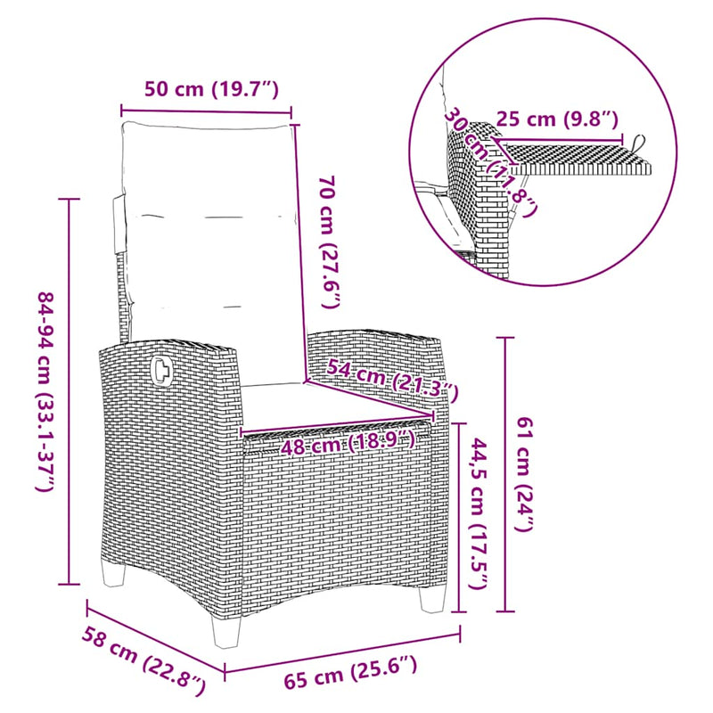 vidaXL szürke polyrattan fekvő kerti szék oldalsó asztallal