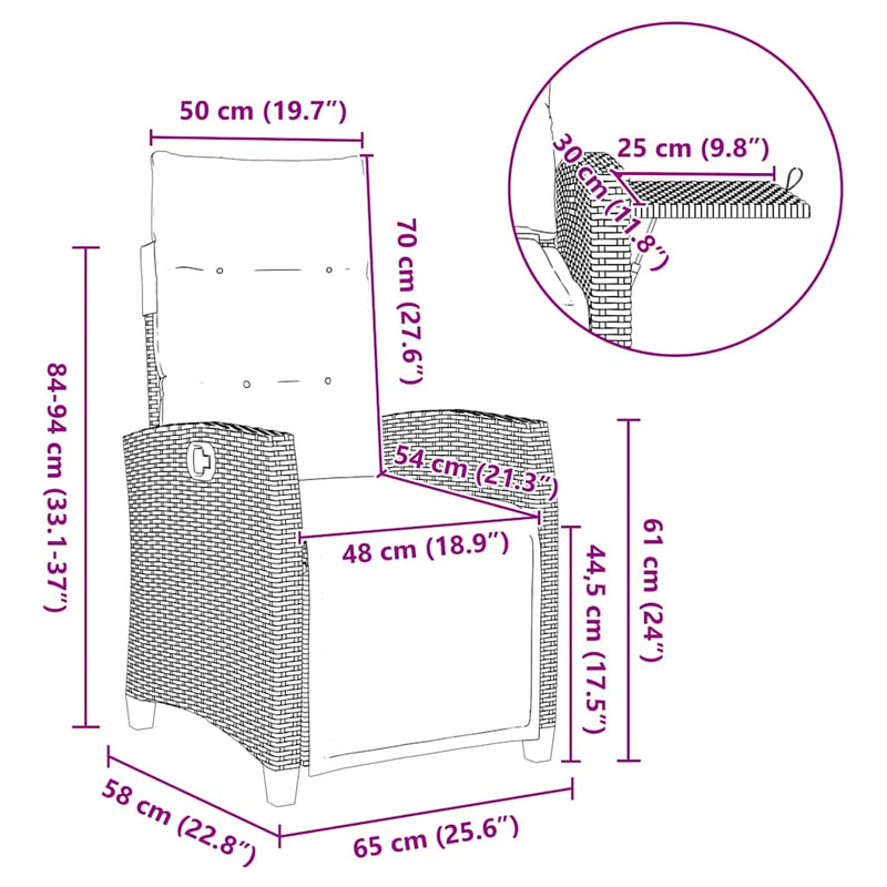vidaXL fekete polyrattan fekvő kerti szék oldalsó asztallal