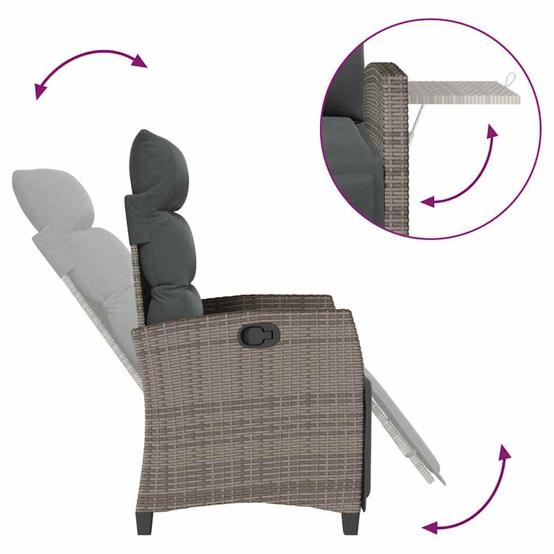 vidaXL szürke polyrattan fekvő kerti szék oldalsó asztallal