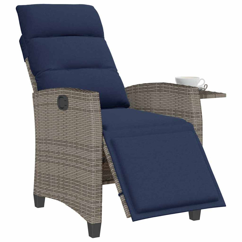 vidaXL szürke polyrattan fekvő kerti szék oldalsó asztallal