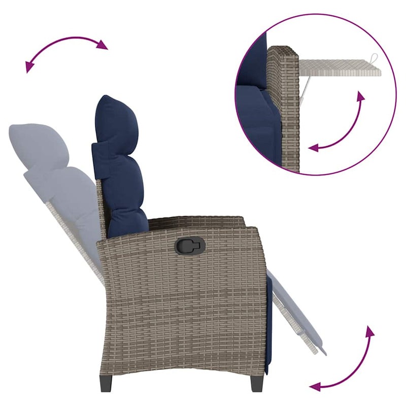 vidaXL szürke polyrattan fekvő kerti szék oldalsó asztallal