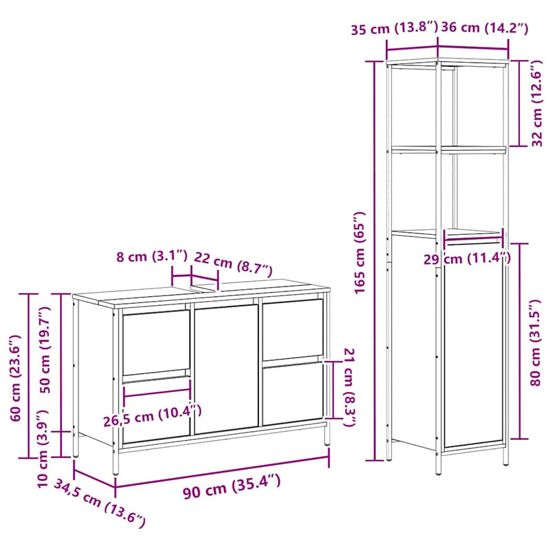 vidaXL Fürdőszoba bútor szett fiókkal 2 pcs Füstölt tölgy és Fekete