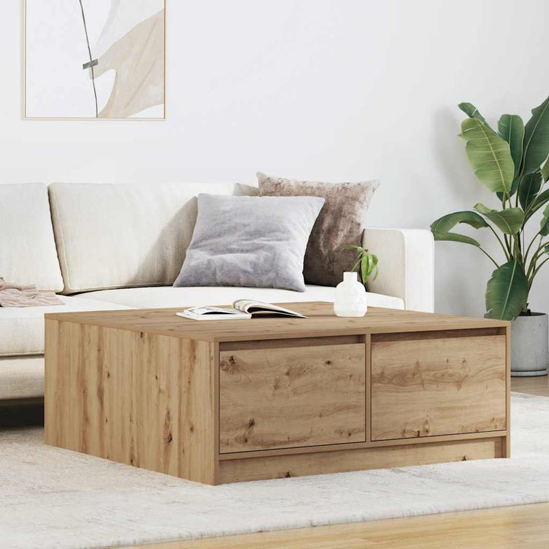 vidaXL kézműves tölgy dohányzóasztal fiókokkal 100x100x40 cm