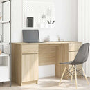 vidaXL Asztal fiókkal polcokkal sonoma tölgy 140 x 49 x 76 cm Faanyag