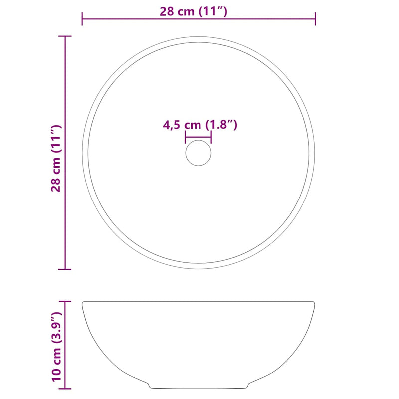 vidaXL fényes fekete kerámia mosdókagyló Ø28x10 cm