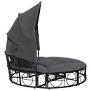 vidaXL fekete polyrattan kültéri napozóágy napellenzővel és párnákkal