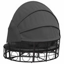 vidaXL fekete polyrattan kültéri napozóágy napellenzővel és párnákkal