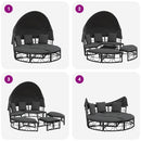 vidaXL fekete polyrattan kültéri napozóágy napellenzővel és párnákkal