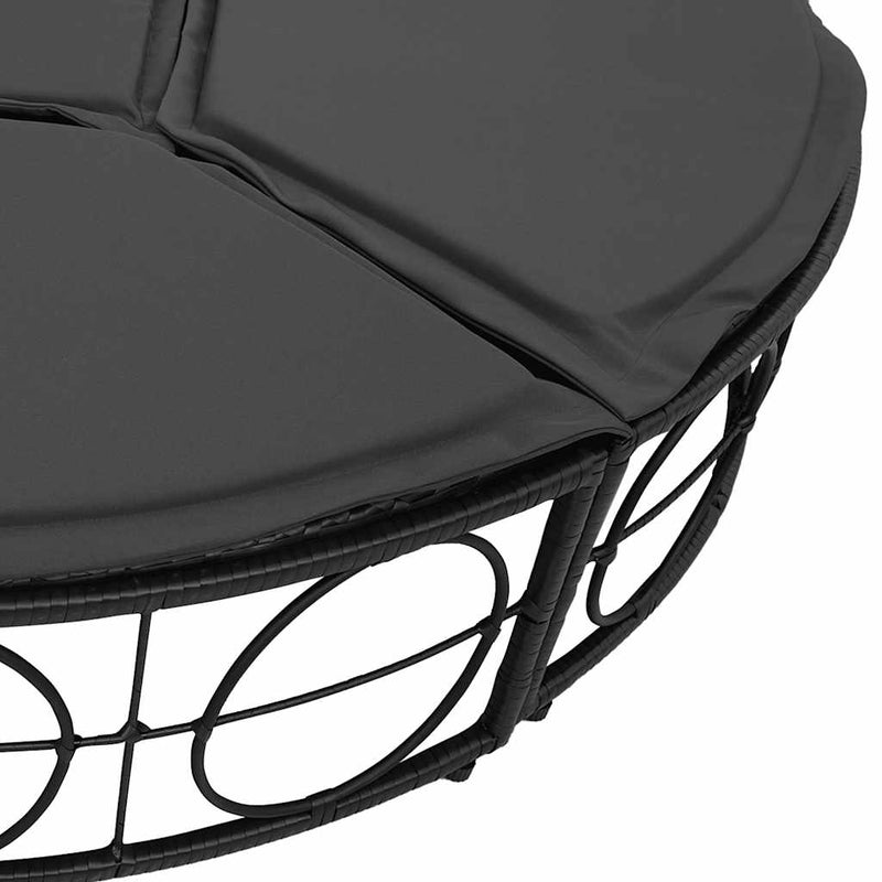 vidaXL fekete polyrattan kültéri napozóágy napellenzővel és párnákkal