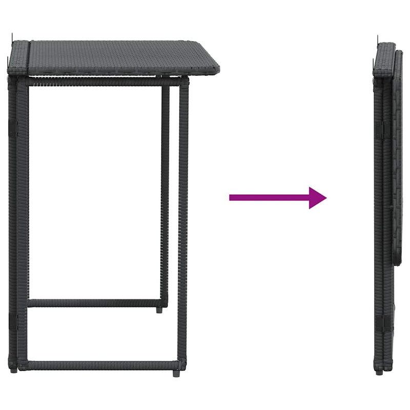 vidaXL fekete polyrattan összecsukható kerti asztal 90x51x75 cm
