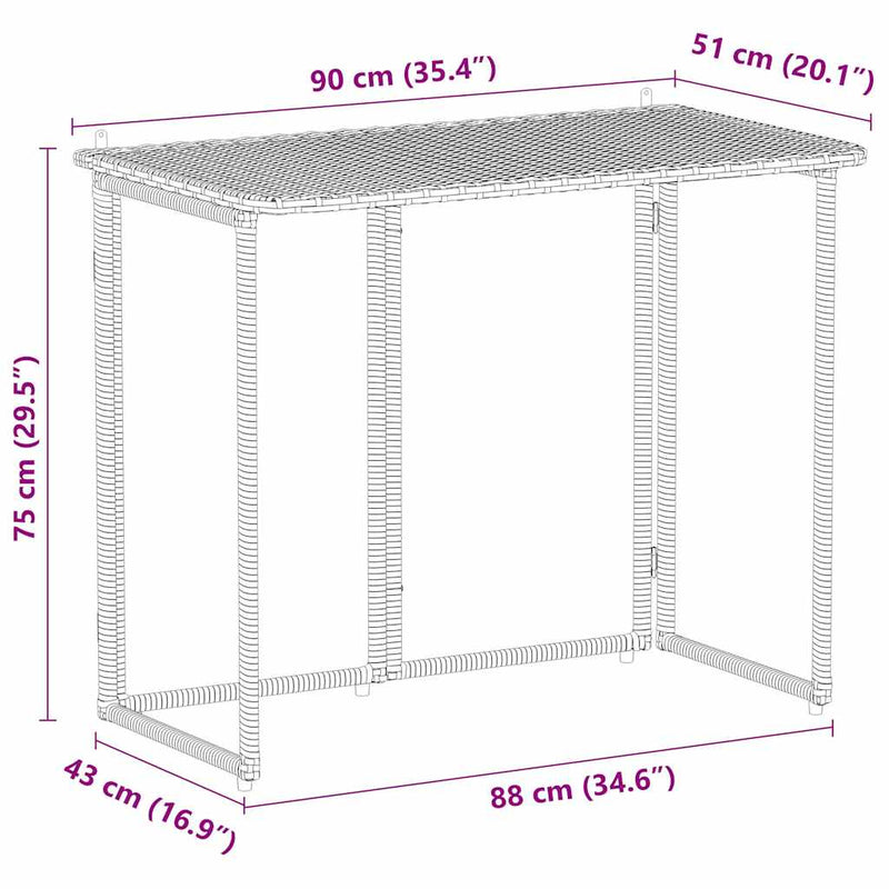vidaXL fekete polyrattan összecsukható kerti asztal 90x51x75 cm