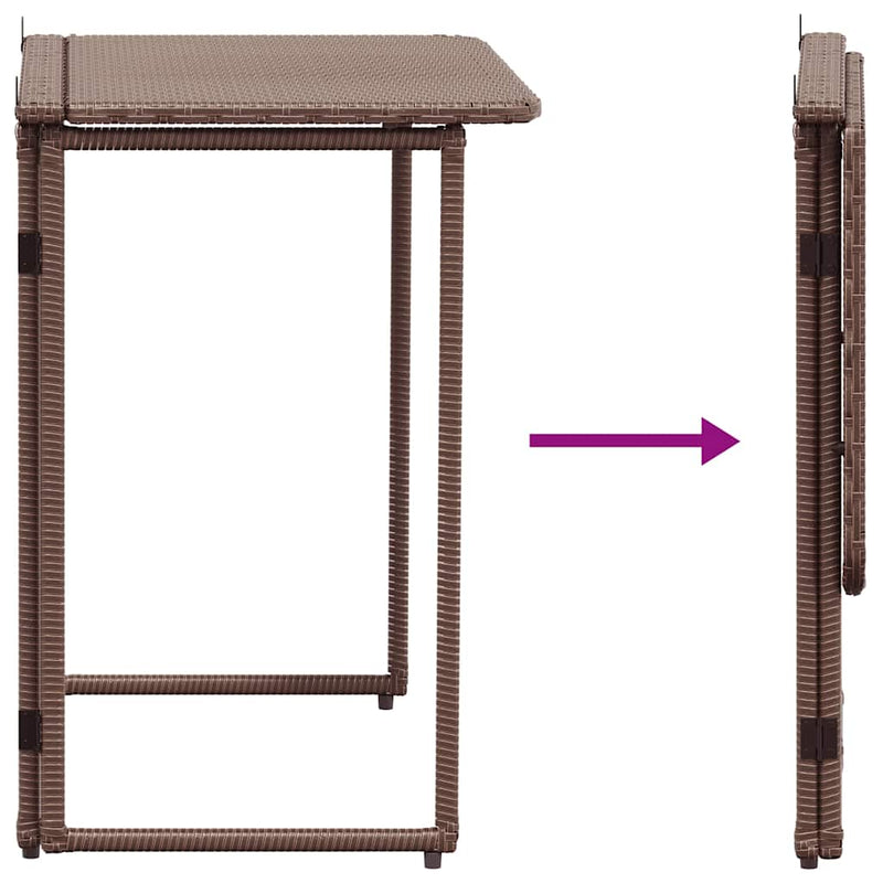 vidaXL barna polyrattan összecsukható kerti asztal 90x51x75 cm