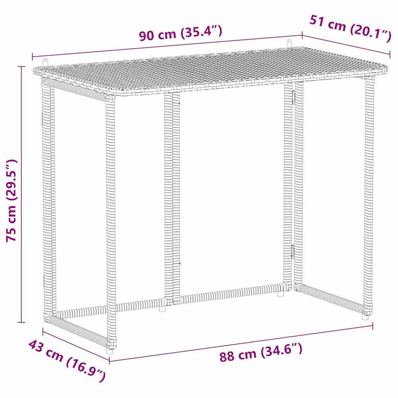 vidaXL szürke polyrattan összecsukható kerti asztal 90x51x75 cm