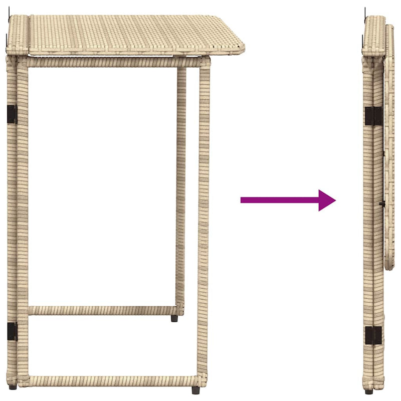 vidaXL bézs polyrattan összecsukható kerti asztal 90x51x75 cm
