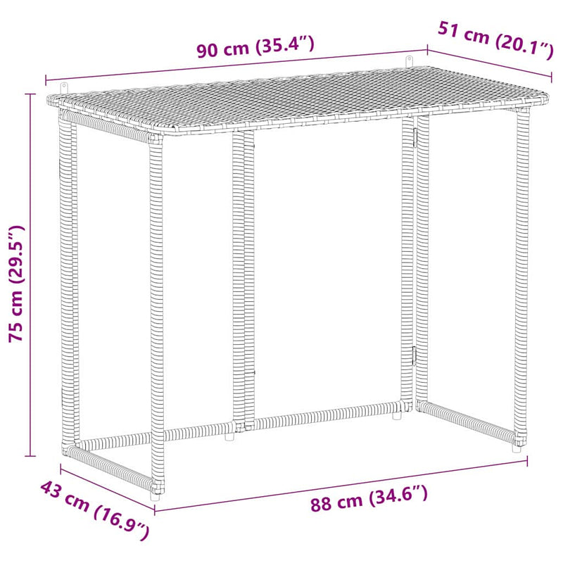 vidaXL bézs polyrattan összecsukható kerti asztal 90x51x75 cm