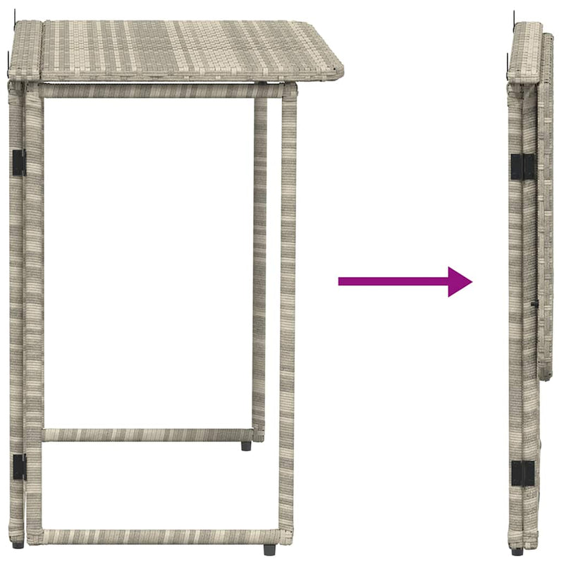 vidaXL világosszürke polyrattan összecsukható kerti asztal 90x51x75 cm