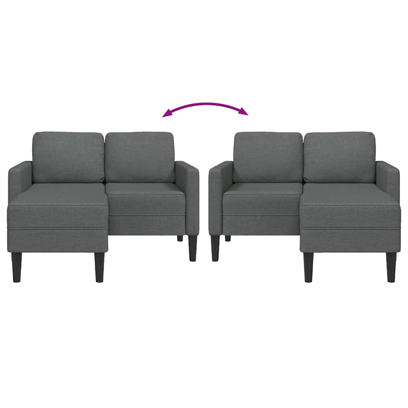 vidaXL kétszemélyes, L alakú kanapé heverővel, sötétszürke, szövetből készült, 125 cm