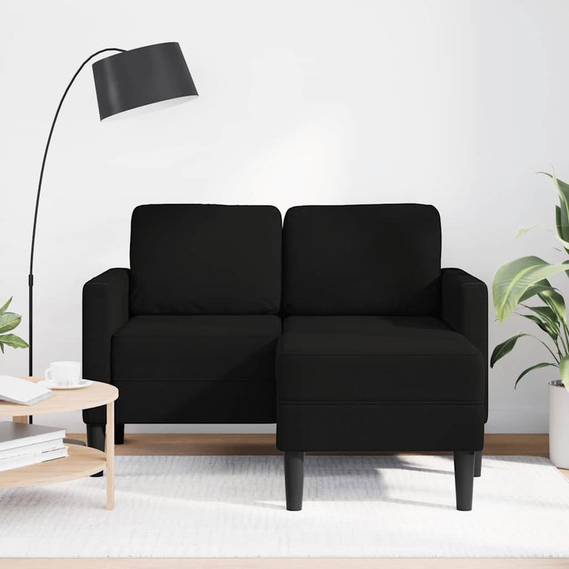 vidaXL fekete anyagból 2 üléses kanapé L-alakú kanapéval 125 cm