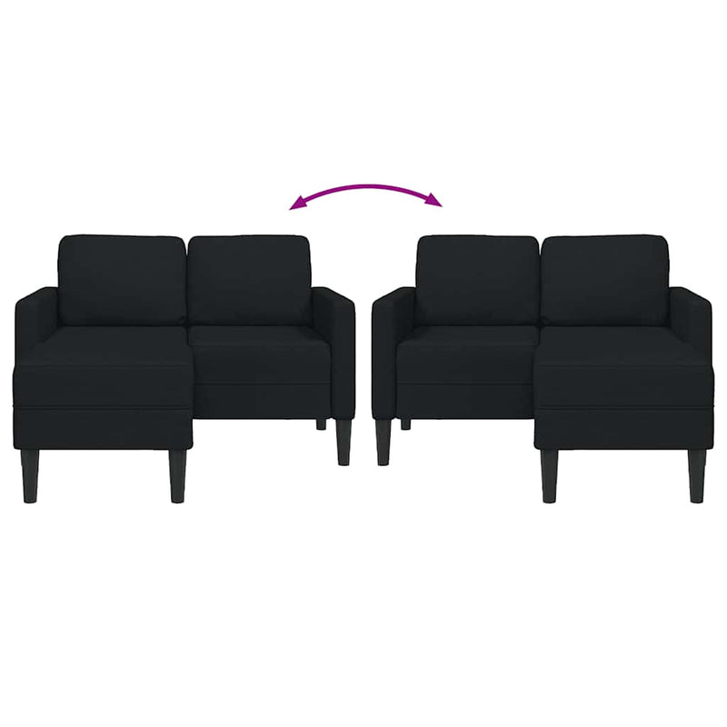 vidaXL fekete anyagból 2 üléses kanapé L-alakú kanapéval 125 cm