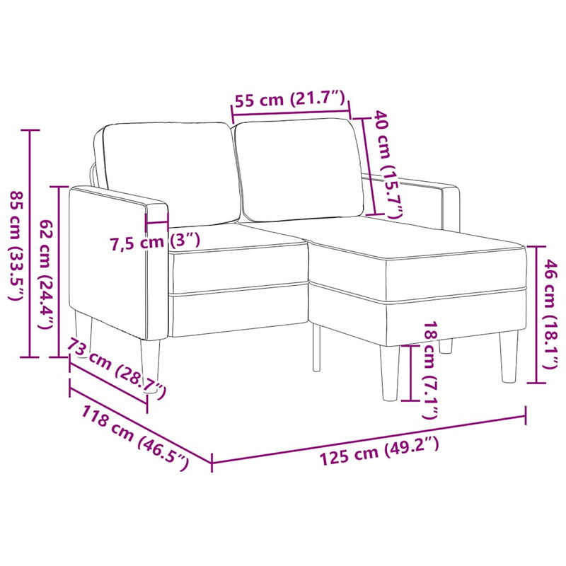 vidaXL krémszínű anyagból 2 üléses kanapé L-alakú kanapéval 125 cm
