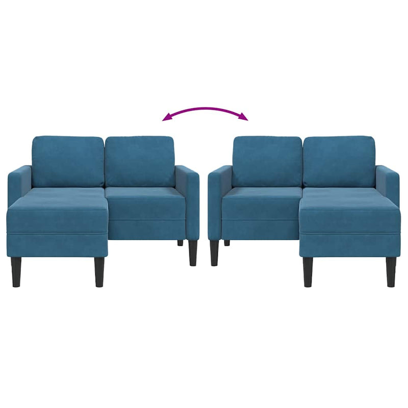 vidaXL kék bársony 2 üléses kanapé L-alakú kanapéval 125 cm
