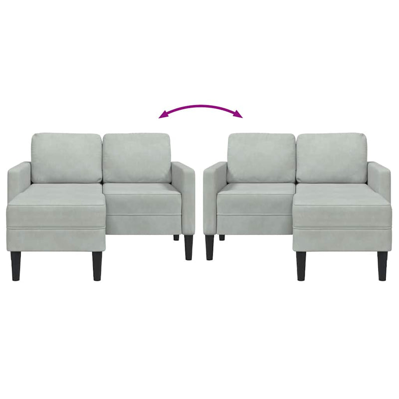 vidaXL világosszürke bársony 2 üléses kanapé L-alakú kanapéval 125 cm