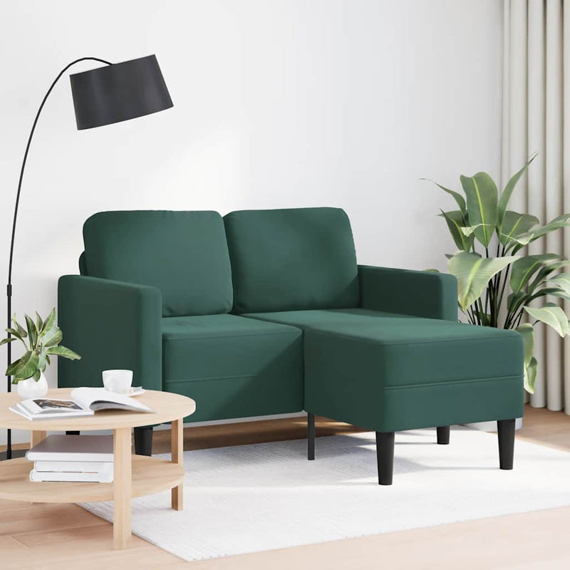 vidaXL sötétzöld bársony 2 üléses kanapé L-alakú kanapéval 125 cm