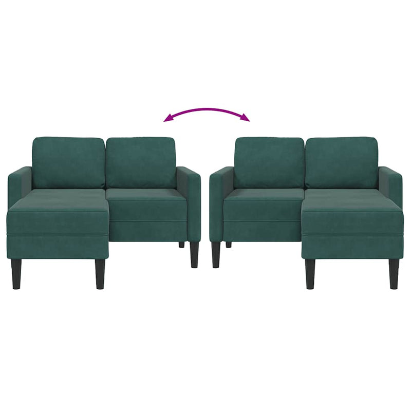 vidaXL sötétzöld bársony 2 üléses kanapé L-alakú kanapéval 125 cm