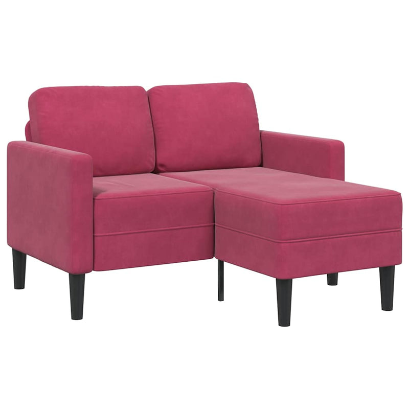 vidaXL borvörös bársony 2 üléses kanapé L-alakú kanapéval 125 cm