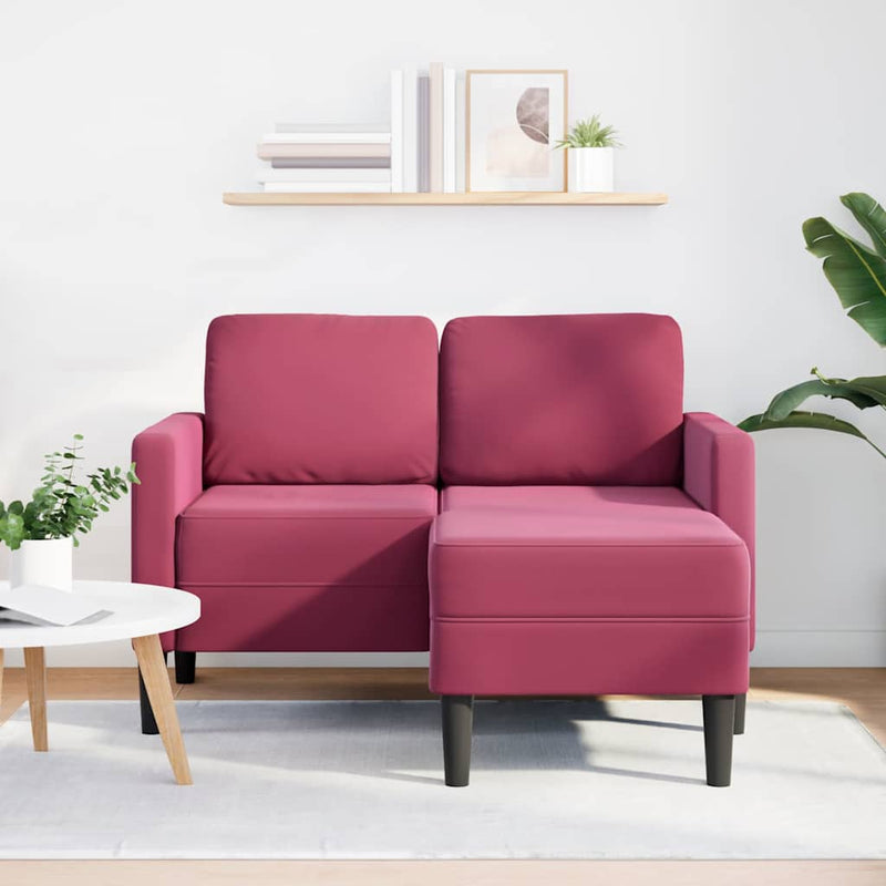 vidaXL borvörös bársony 2 üléses kanapé L-alakú kanapéval 125 cm