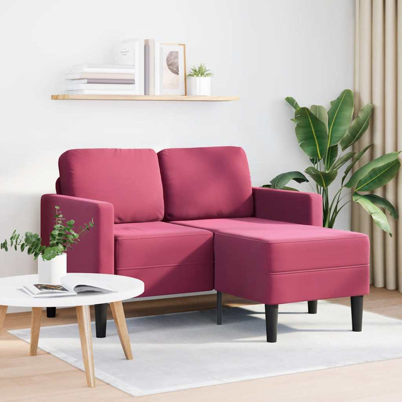 vidaXL borvörös bársony 2 üléses kanapé L-alakú kanapéval 125 cm