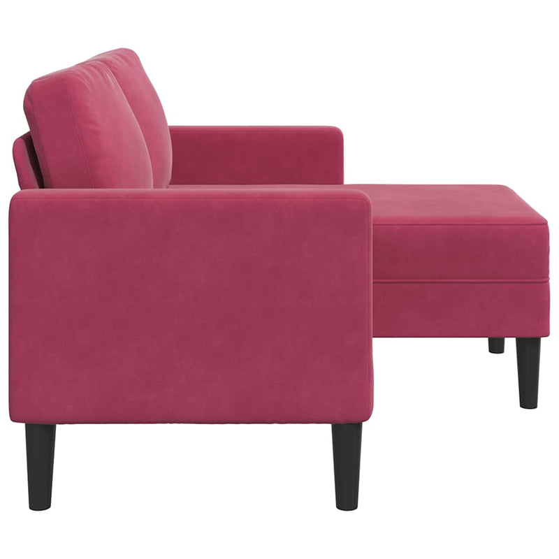 vidaXL borvörös bársony 2 üléses kanapé L-alakú kanapéval 125 cm