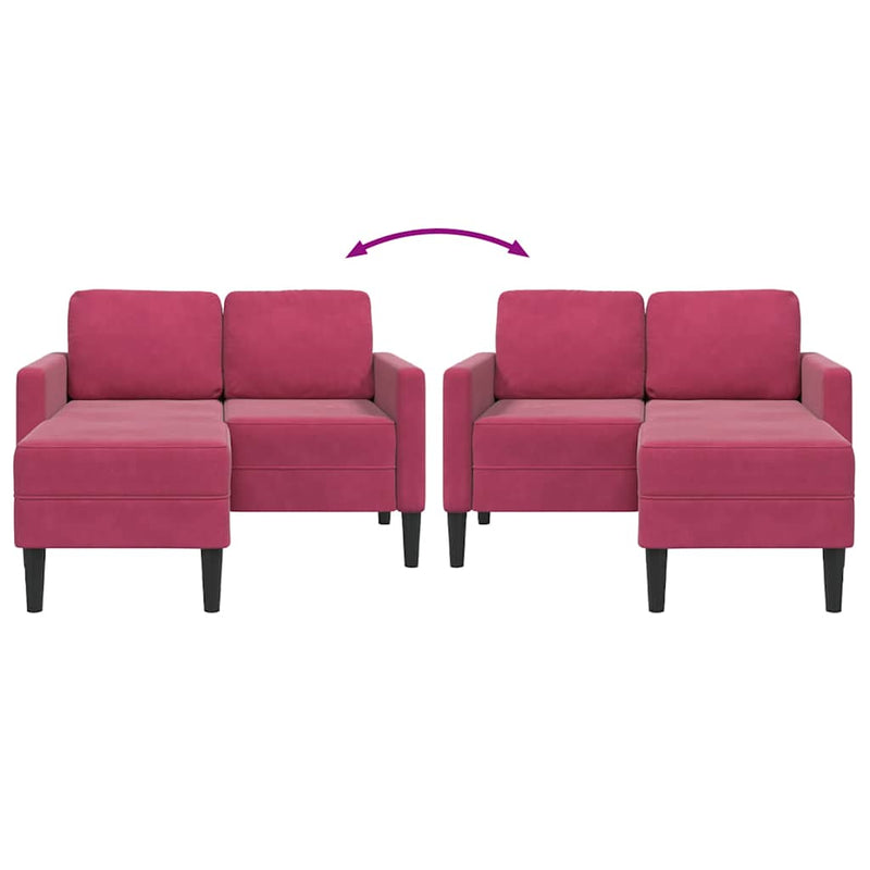 vidaXL borvörös bársony 2 üléses kanapé L-alakú kanapéval 125 cm