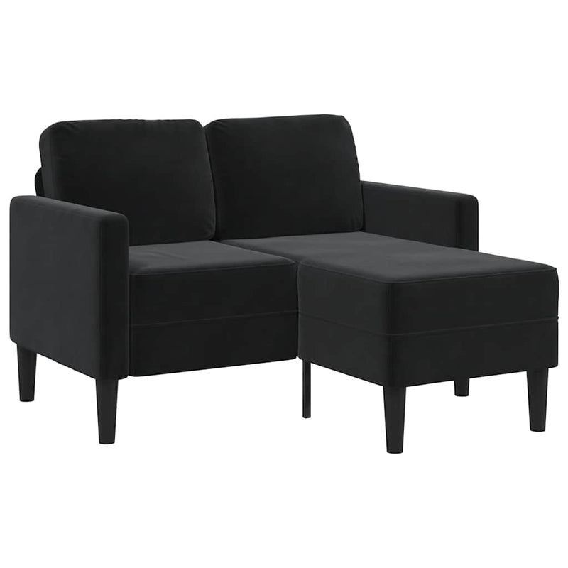 vidaXL fekete bársony 2 üléses kanapé L-alakú kanapéval 125 cm