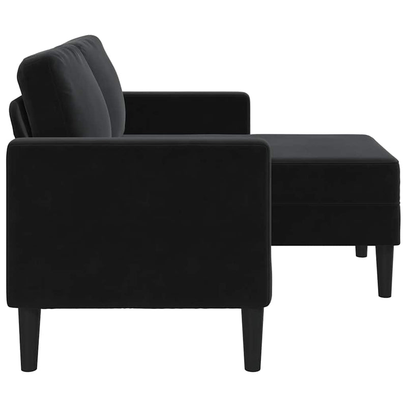 vidaXL fekete bársony 2 üléses kanapé L-alakú kanapéval 125 cm