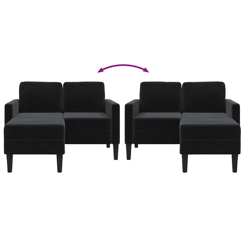 vidaXL fekete bársony 2 üléses kanapé L-alakú kanapéval 125 cm