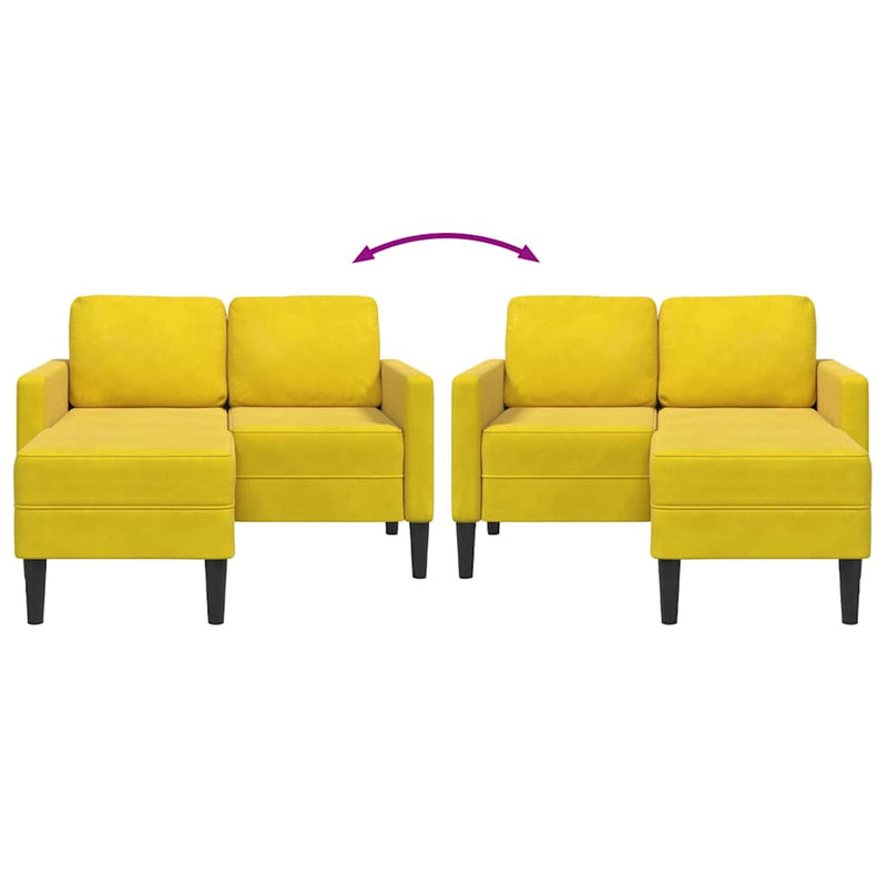 vidaXL sárga bársony 2 üléses kanapé L-alakú kanapéval 125 cm