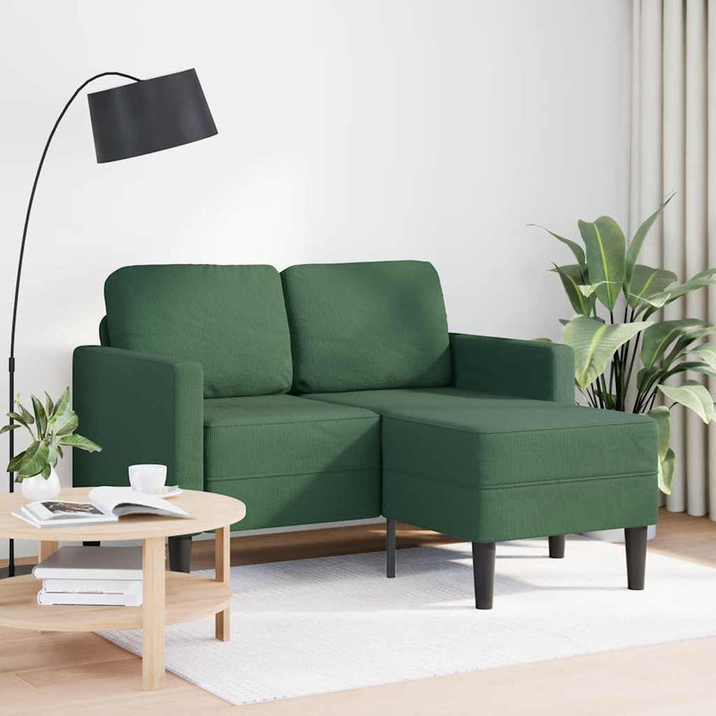 vidaXL sötét zöld vászon 2 üléses kanapé L-alakú kanapéval 125 cm
