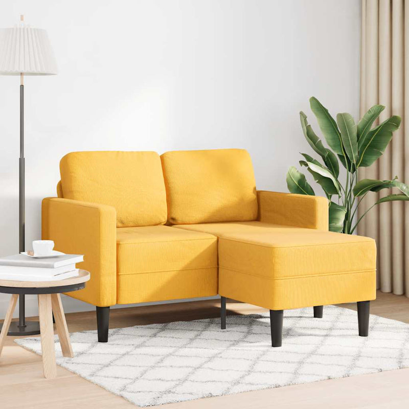 vidaXL világos sárga vászon 2 üléses kanapé L-alakú kanapéval 125 cm