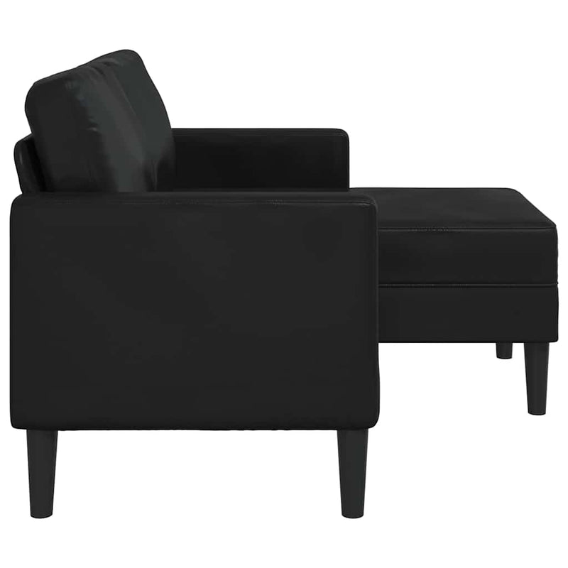 vidaXL kétszemélyes, L alakú, fekete műbőr kanapé heverővel 125 cm