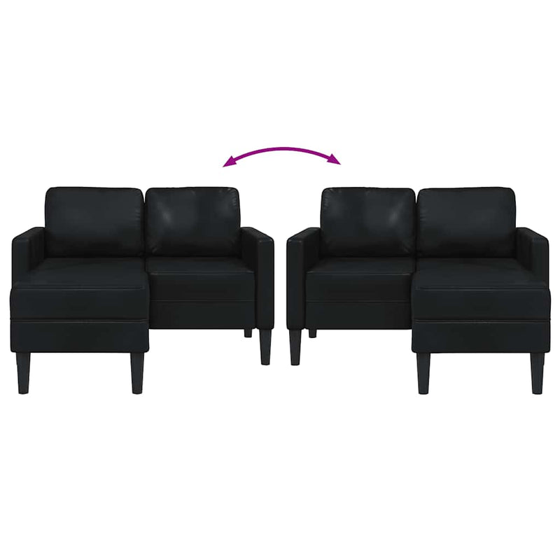 vidaXL kétszemélyes, L alakú, fekete műbőr kanapé heverővel 125 cm