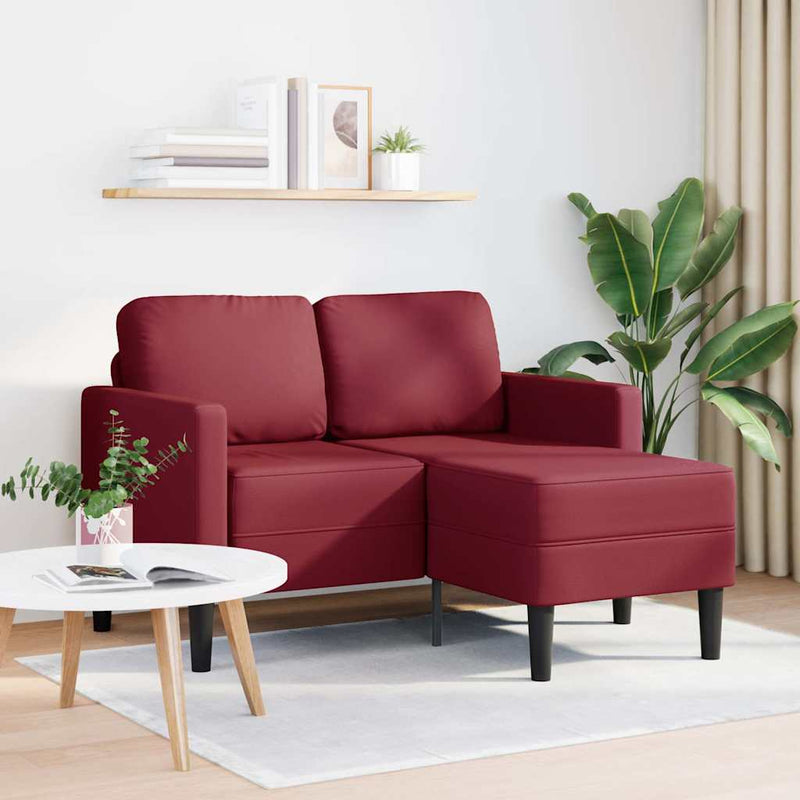 vidaXL borvörös műbőr 2 üléses kanapé L-alakú kanapéval 125 cm