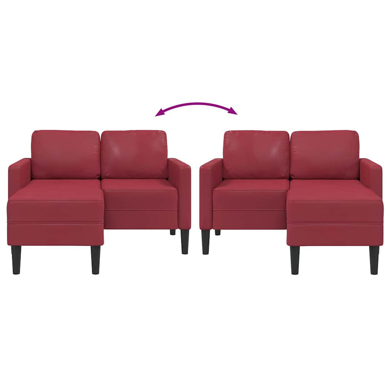 vidaXL borvörös műbőr 2 üléses kanapé L-alakú kanapéval 125 cm