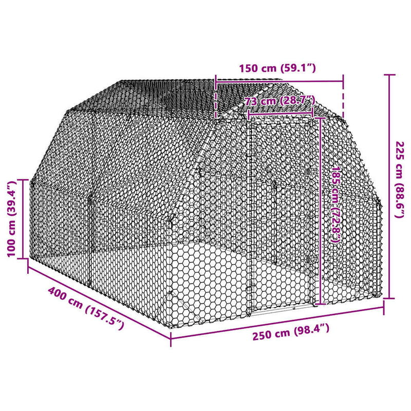 vidaXL Csirkefuttató 2,5x4x2,25 m horganyzott acél