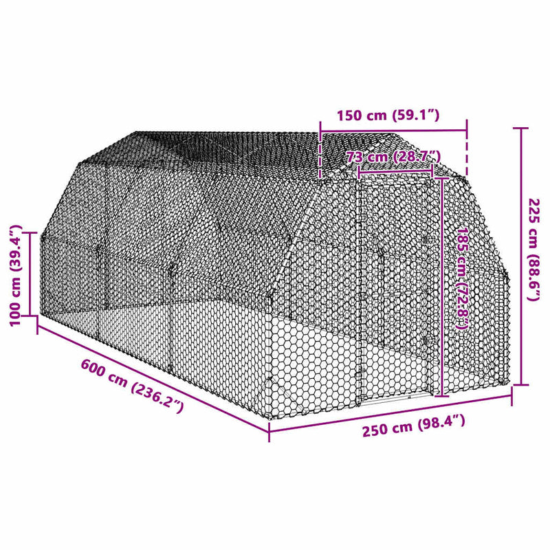 vidaXL Csirkefuttató 2,5x6x2,25 m horganyzott acél