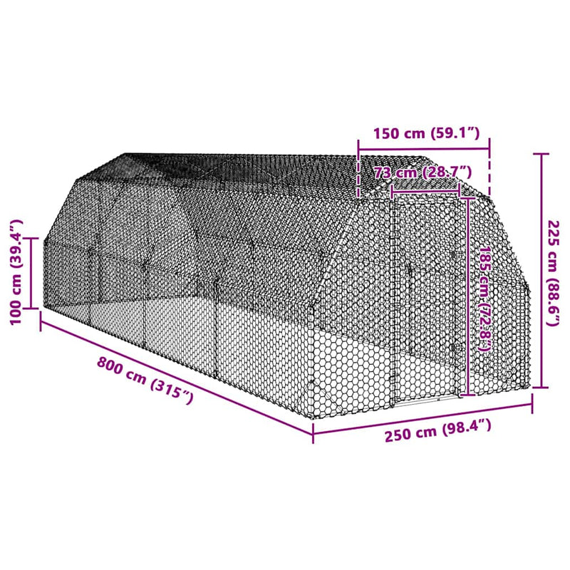 vidaXL Csirkefuttató 2,5x8x2,25 m horganyzott acél