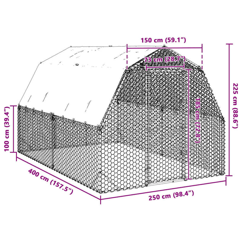 vidaXL Csirkekifutó tetővel 2,5x4x2,25 m horganyzott acél