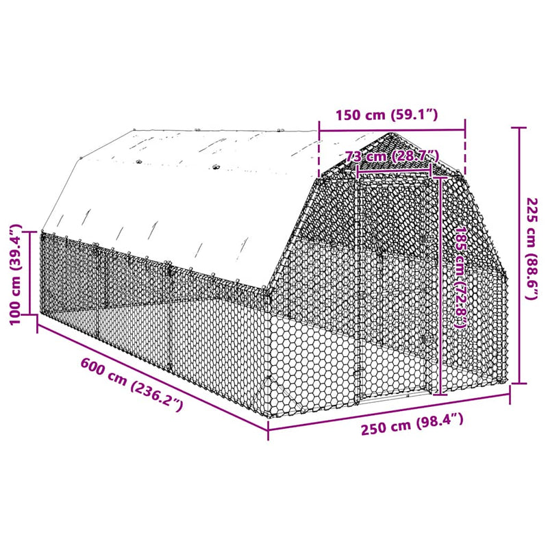 vidaXL Csirkekifutó tetővel 2,5x6x2,25 m horganyzott acél